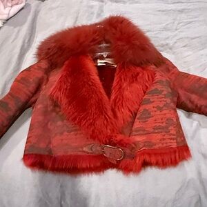 Roberto Cavalli Red and Brown Teddy Jacket